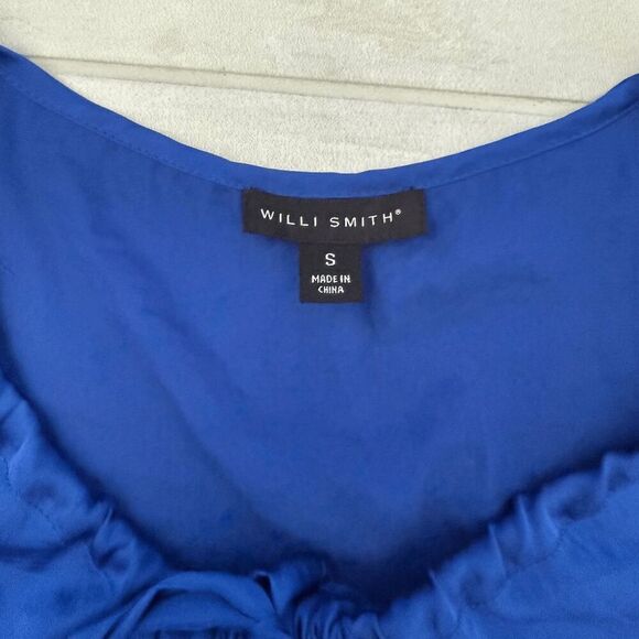 Willi Smith Blouse Sleeveless Top Flowy Blue Lightweight Silk-feel Small Tank - Picture 3 of 7